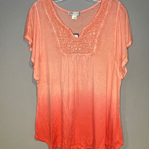 Christopher & Banks Petites Pink Coral Ombre Short Sleeve Shirt Size Medium